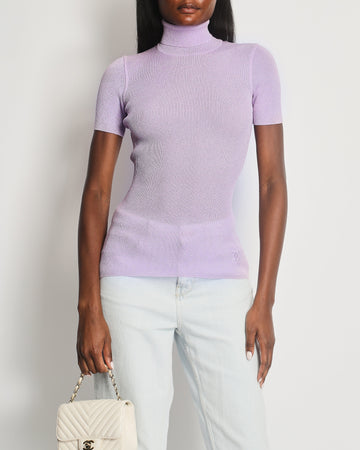 Top Quality Chanel   96A Lilac Ribbed Metallic Thread High Neck Top Size FR 38 (UK 10)