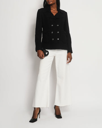 Top Quality Chanel Navy Tweed Long Sleeve Tweed Jacket with Bows Pocket Detail Size FR 42 (UK 14)