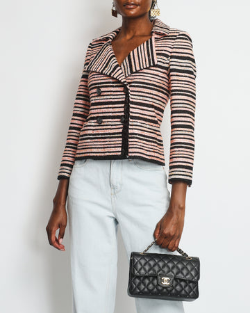 Top Quality Chanel Peach Black Stripe Tweed with Sequin Details SS 2020 Collection Jacket Size 36 (UK 8) - RRP ¬£8,000
