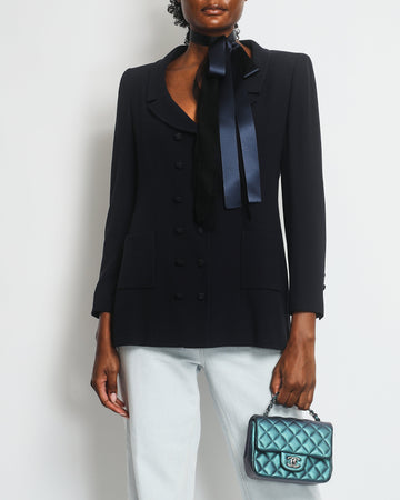 Top Quality Chanel 98P   Navy Jacket with CC Logo Button Detail and Silk Bow Detail Size FR 38 (UK 10)
