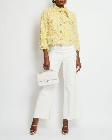 Top Quality Chanel Cruise 2021 Yellow Textured Jacket with Neck Tie Detail FR 34 (UK 6)