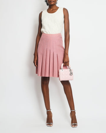 Top Quality Chanel Pink Tweed Pleated Skirt with Gold Logo Skirt Size FR 38 (UK 10)