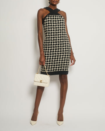 Top Quality Chanel 09P Black, White Check Halter-Neck Detail Sleeveless Tweed Dress Size FR 36 (UK 8)
