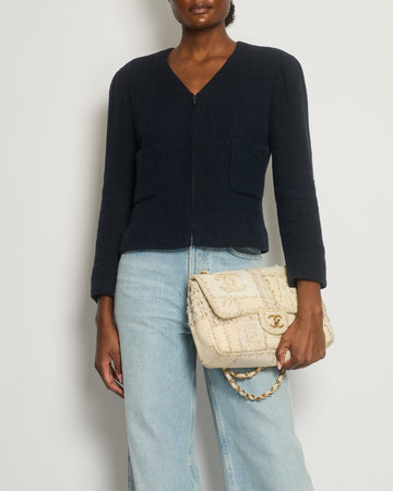 Top Quality Chanel 09P Navy Tweed Jacket with Zip Detail FR 42 (UK 14)