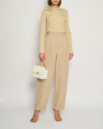 Top Quality Chanel Beige High-Waist Trousers with Turn-up Detail FR 38 (UK 10)