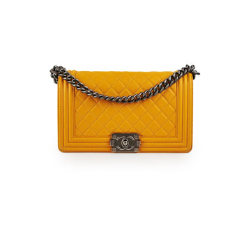 Top Quality Chanel Old Medium Boy Bag Lambskin Yellow