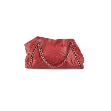 Top Quality Chanel CC Chain Leather Tote Red