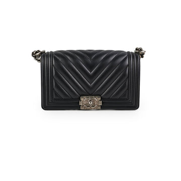 Top Quality Chanel Boy Old Medium Black Chevron