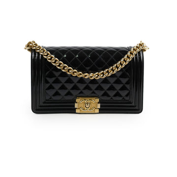 Top Quality Chanel Old Medium Boy Bag Black Patent