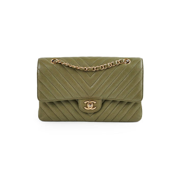 Top Quality Chanel Chevron M/L Classic Flap Khaki22394 Top Quality Chanel Chevron M/L Classic Flap Khaki