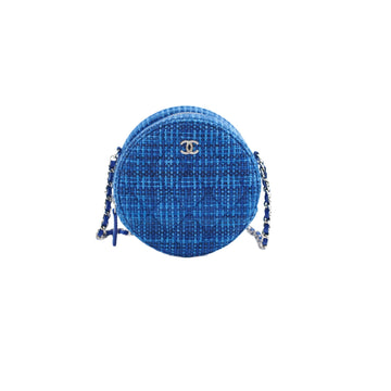 Top Quality Chanel CC Tweed Mini Round Clutch with Chain Blue 2019