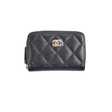 Top Quality Chanel Caviar Zipper Card Holder Black