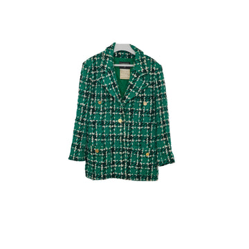 Top Quality Chanel Green Tweed Jacket and Skirt Set Size 40