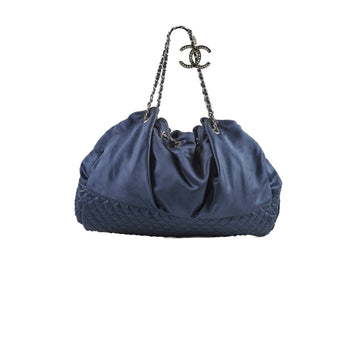 Top Quality Chanel Hobo Satin Chain Tote Navy