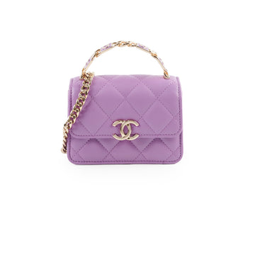 Top Quality Chanel Detailed Top Handle Flap Mini Clutch with Chain Purple 32 Series