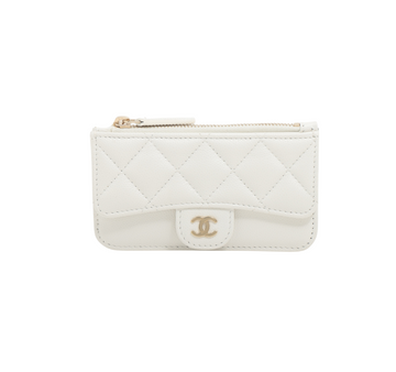 Top Quality Chanel Matelasse Caviar White 5 Slot Zipper Card Case