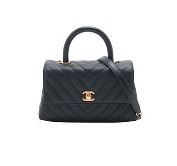 Top Quality Chanel Small Chevron Coco Handle Caviar Navy
