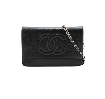 Top Quality Chanel Coco Mark Caviar Black Wallet On Chain WOC