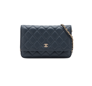 Top Quality Chanel Caviar Wallet On Chain WOC Navy (microchipped)
