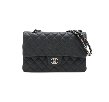 Top Quality Chanel Classic Flap M/L Medium/Large Caviar Black Shimmer Bag- 18C