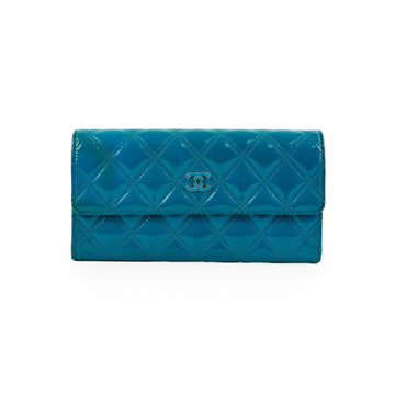 Top Quality Chanel Long Patent Blue Wallet