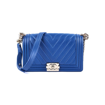 Top Quality Chanel Old Medium Boy Chevron Lambskin Blue Bag