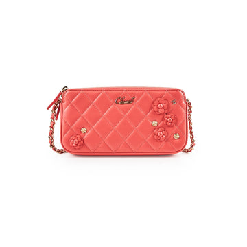 Top Quality Chanel Small Camelia CC Clucth with Chain Coral