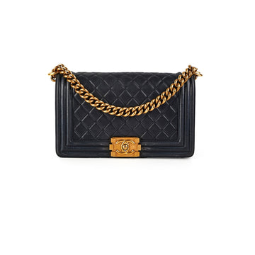 Top Quality Chanel Old Medium Boy Navy Blue