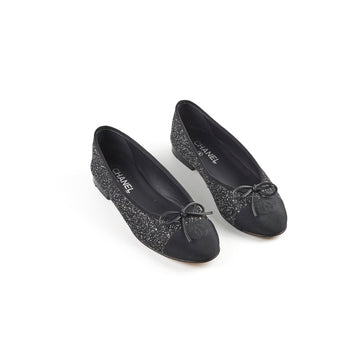Top Quality Chanel Sequin Fabric Ballet Flats Black Size 40