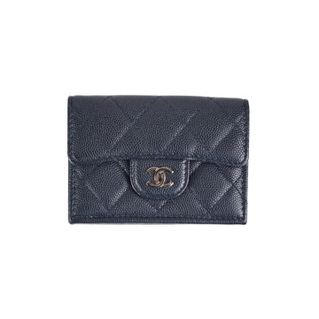 Top Quality Chanel Caviar Compact Wallet Navy