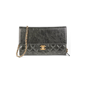Top Quality Chanel Zip Away Chain Clutch Wallet on Chain WOC Metallic Grey