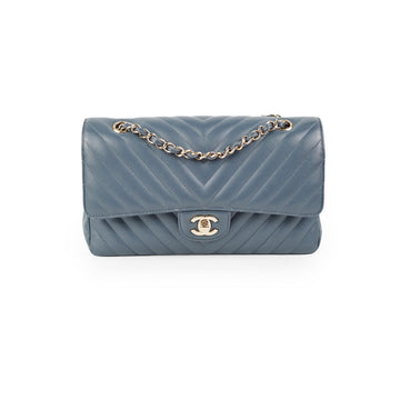 Top Quality Chanel Chevron M/L Lambskin Classic Flap Dark Grey/Blue