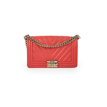 Top Quality Chanel Old Medium Boy Chevron Lambskin Coral  - Series 27