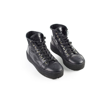Top Quality Chanel Calfskin Cap Toe Lace Up Boots Black Size 40.5C