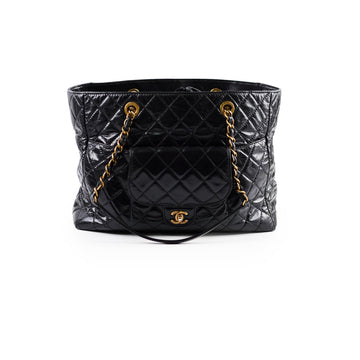 Top Quality Chanel Shiny Large Front Pocket Calfskin Tote Black