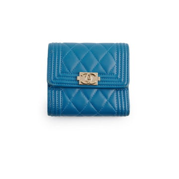 Top Quality Chanel Boy Lambskin Quilted Flap Wallet Blue