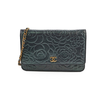 Top Quality Chanel Camelia Embossed Wallet On Chain WOC Irrdescent Green