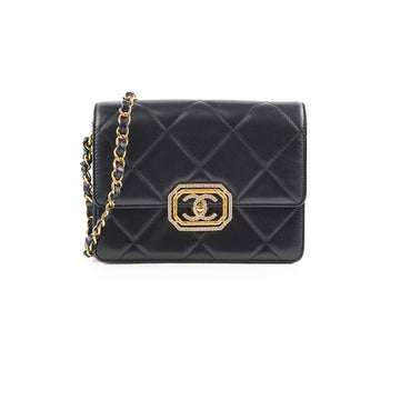 Top Quality Chanel Calfskin Strass Quilted Mini Flap Bag Black Microchip