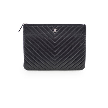 Top Quality Chanel Classic Medium Chevron O-Pouch Navy