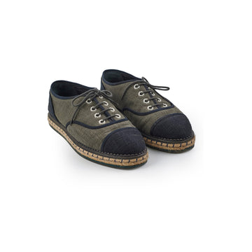 Top Quality Chanel Espadrilles Lace Up Shoes Dark Green Size 41