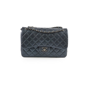 Top Quality Chanel Classic Jumbo Flap Dark Blue Iridescent Caviar- Series 20