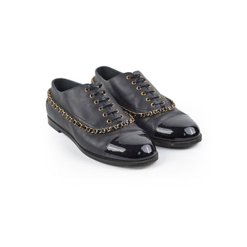 Top Quality Chanel Leather Lace Up Loafers Size 40 Black