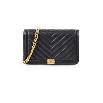 Top Quality Chanel Boy Wallet On Chain WOC Chevron Caviar Black- Microchipped