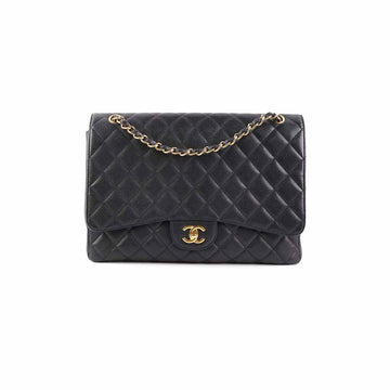 Top Quality Chanel  Maxi single Flap Quilted Caviar Black