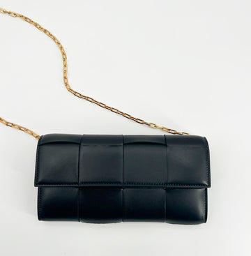 B V  - Cassette Leather Chain Wallet - Black