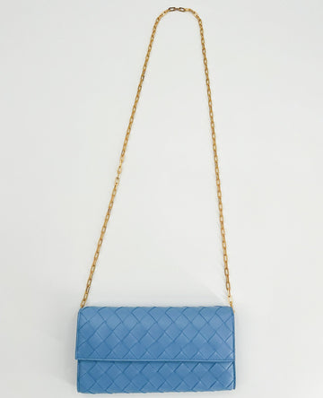 B V  - Intrecciato Leather Chain Wallet - Sky Blue