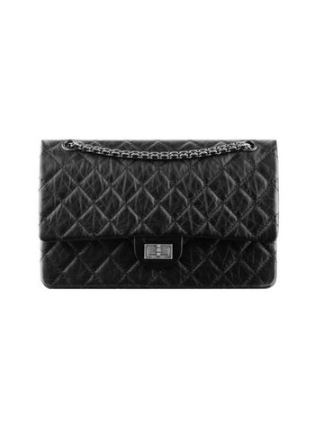 255 Chain   Calfskin Ruthenium  Large Flap Shoulder Bag Black Chanel