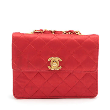 Top Quality Chanel Mini Matrasse Satin Chain Shoulder Bag Red Gold  1st