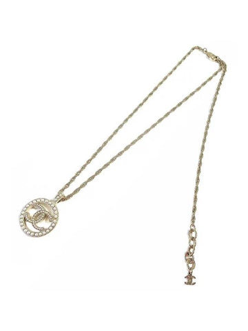 Circle CC Logo Pearl Ball Necklace Gold Chanel