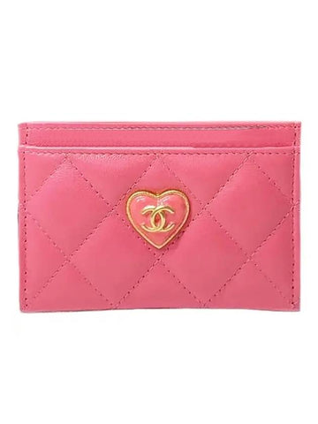 Heart Logo Lambskin Card Wallet Pink Chanel
